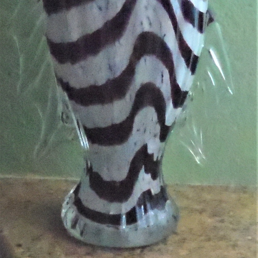 Hand Blown Striped Amethyst Glass Fish Vase/Bottle - Picture 3 of 7